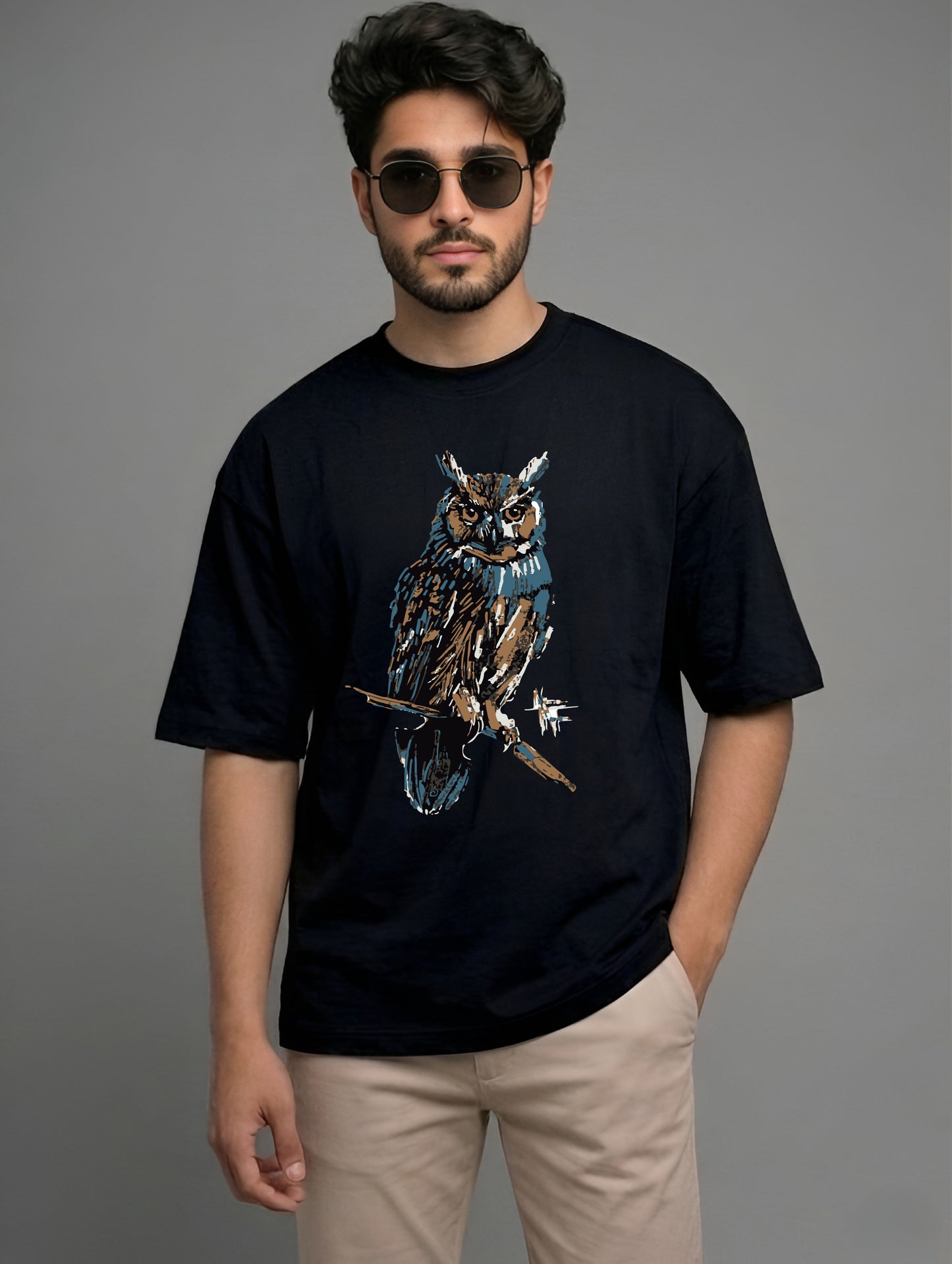 Evenway Premium Artistic Owl Graphic T-Shirt | Oversized Cotton Streetwear Tee