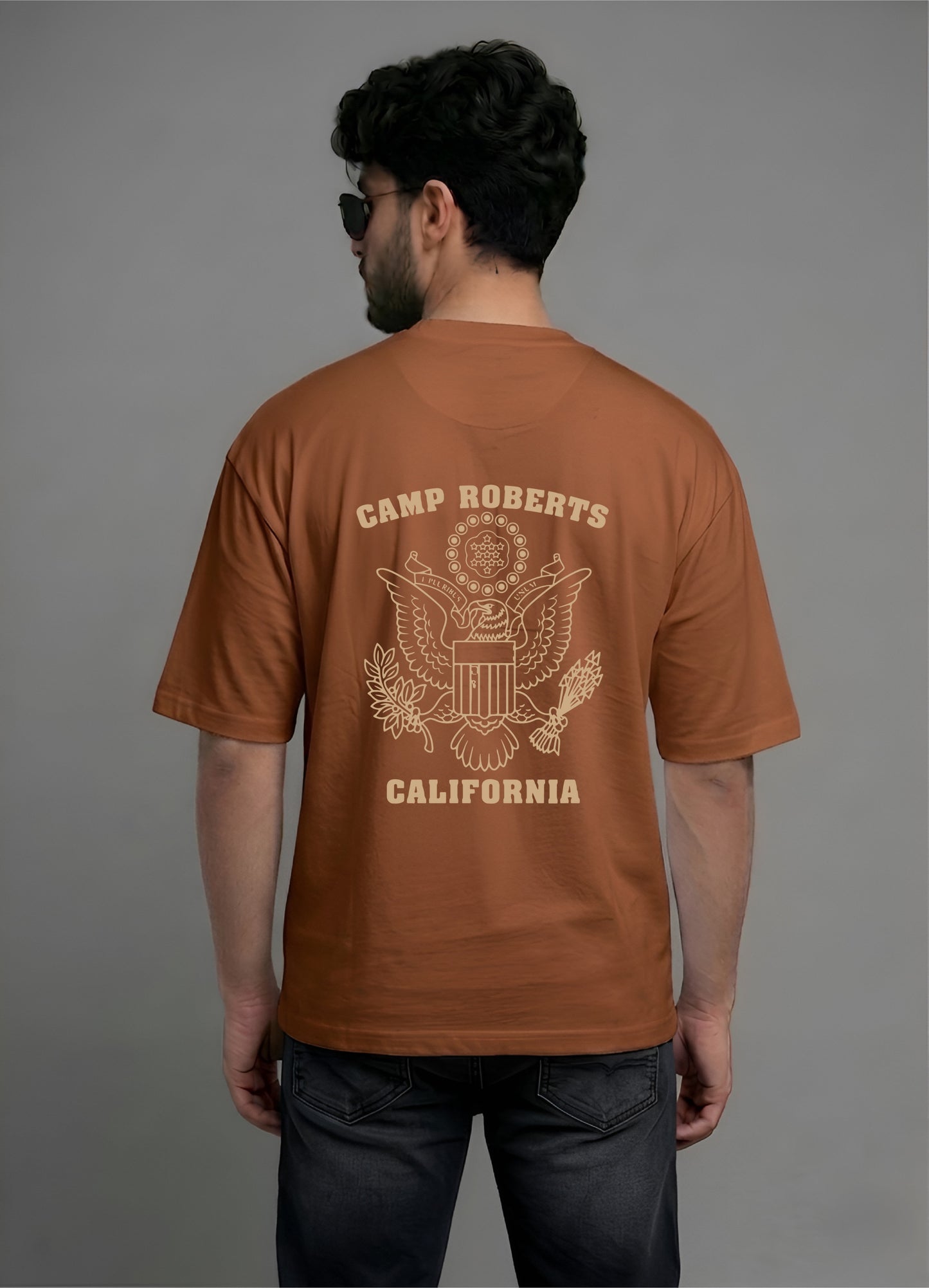 Evenway Premium Camp Roberts California Back Print T-Shirt for Men | Oversized Cotton Streetwear Tee