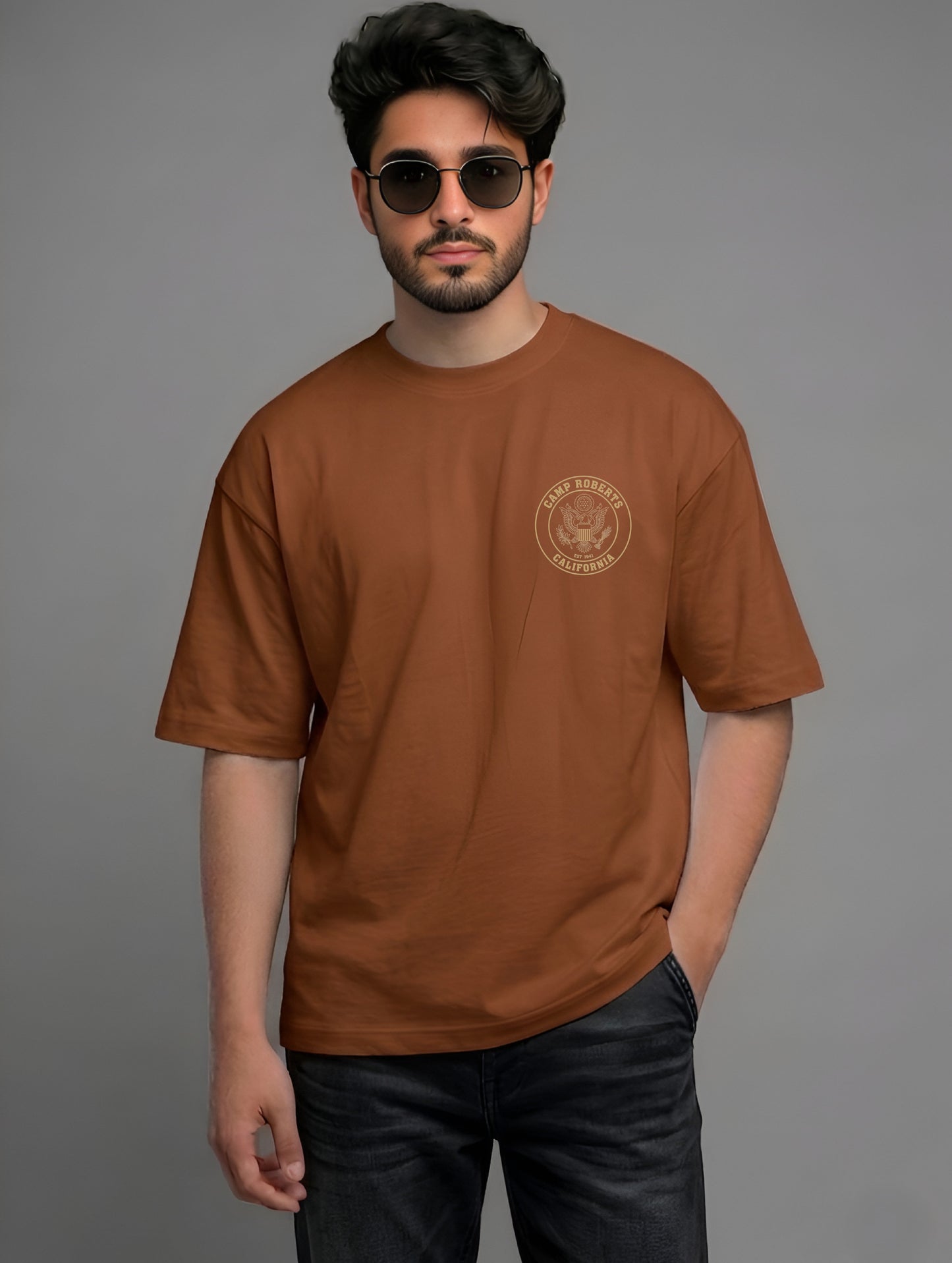 Evenway Premium Camp Roberts California Back Print T-Shirt for Men | Oversized Cotton Streetwear Tee