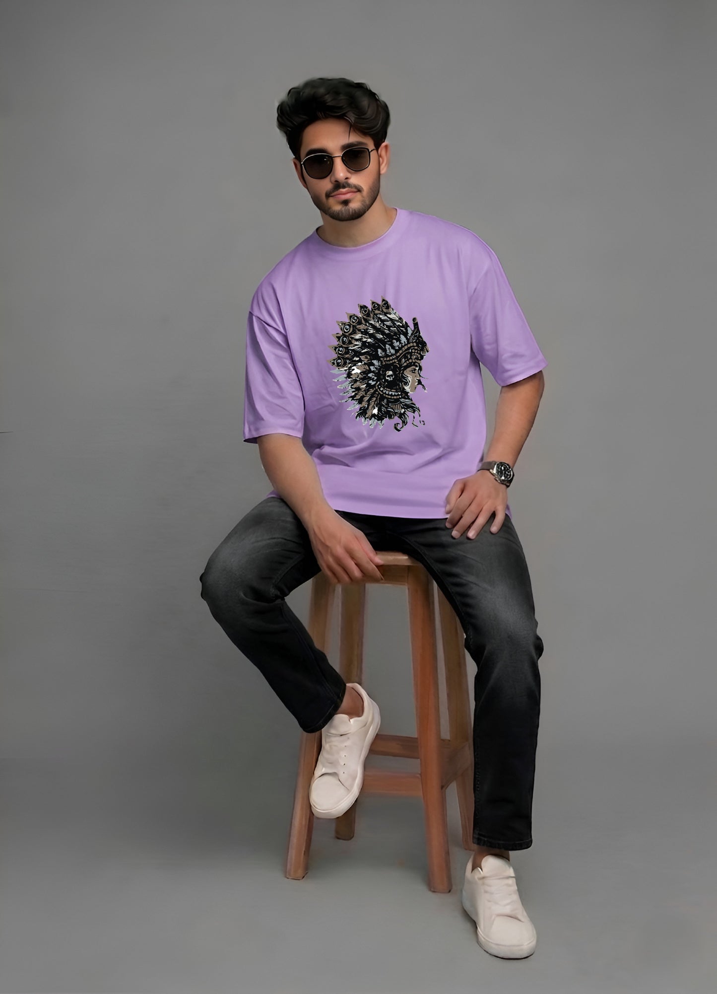 Evenway Tribal Feather Headdress Graphic T-Shirt – Artistic Native Inspired Print Tee