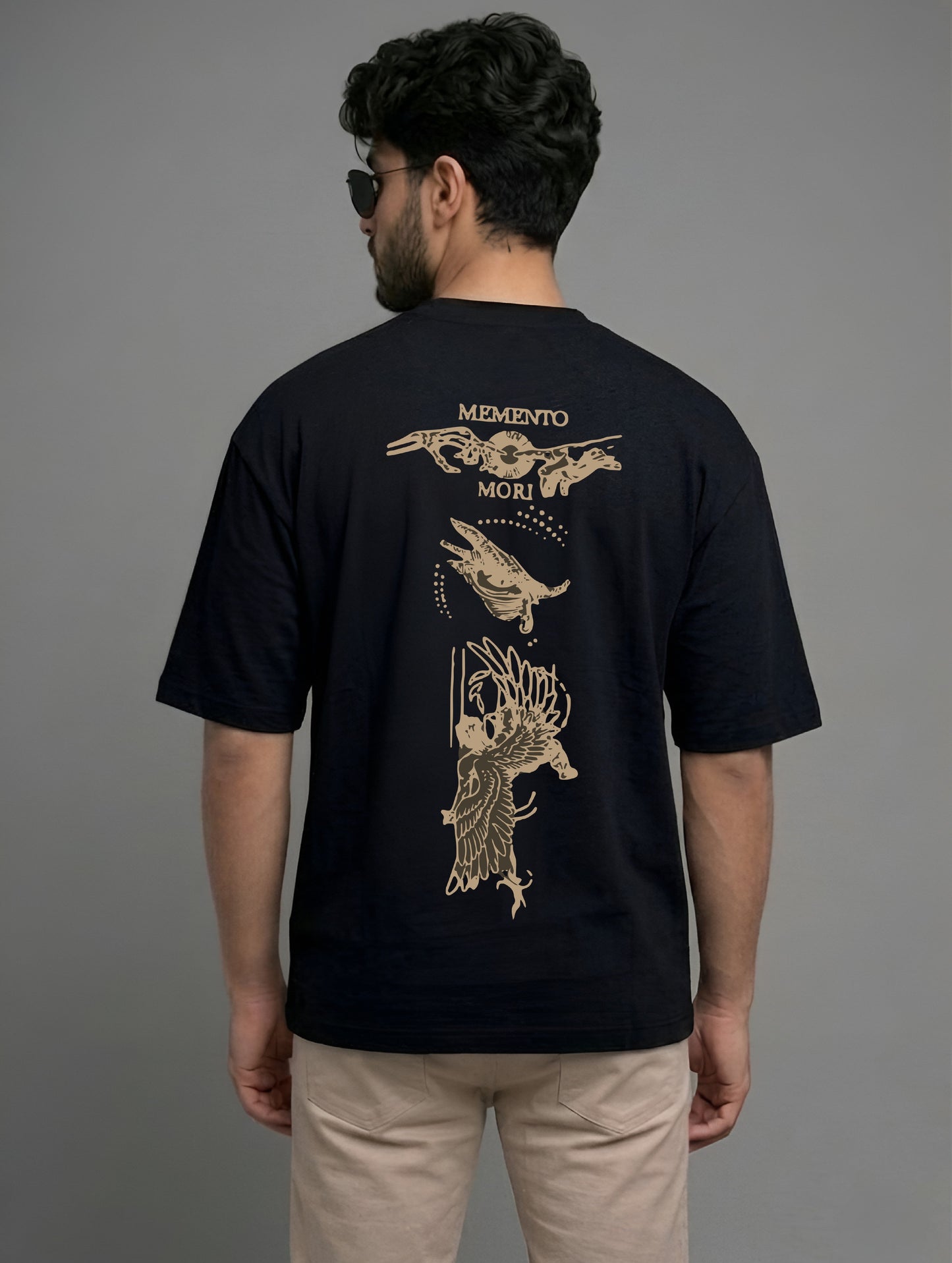 Evenway Graphic Vintage Skull & Angel Wings Back Print Oversized T-shirt