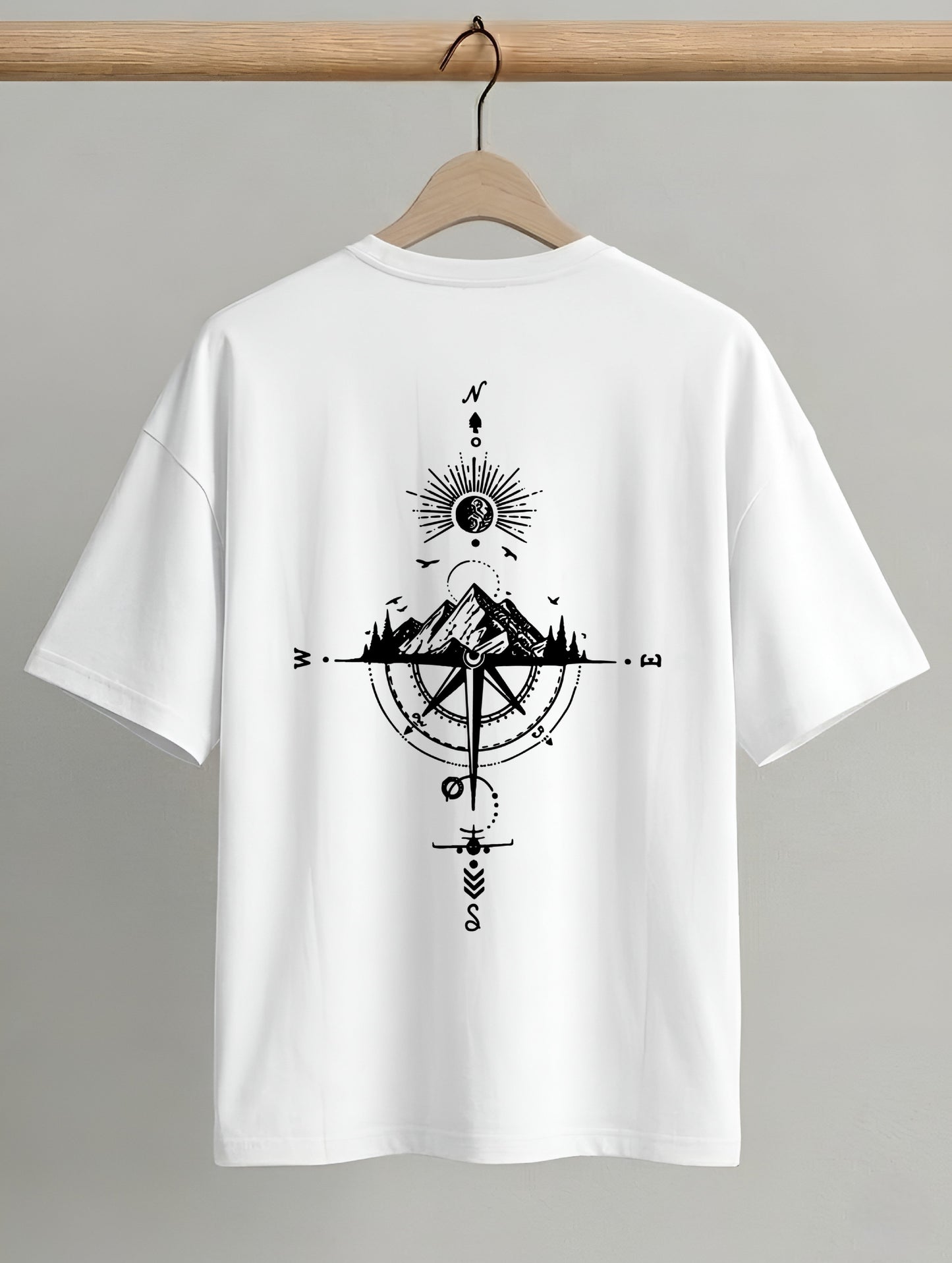 Evenway Adventure Compass Mountain Graphic T-Shirt – Minimalist Outdoor Explorer Tee