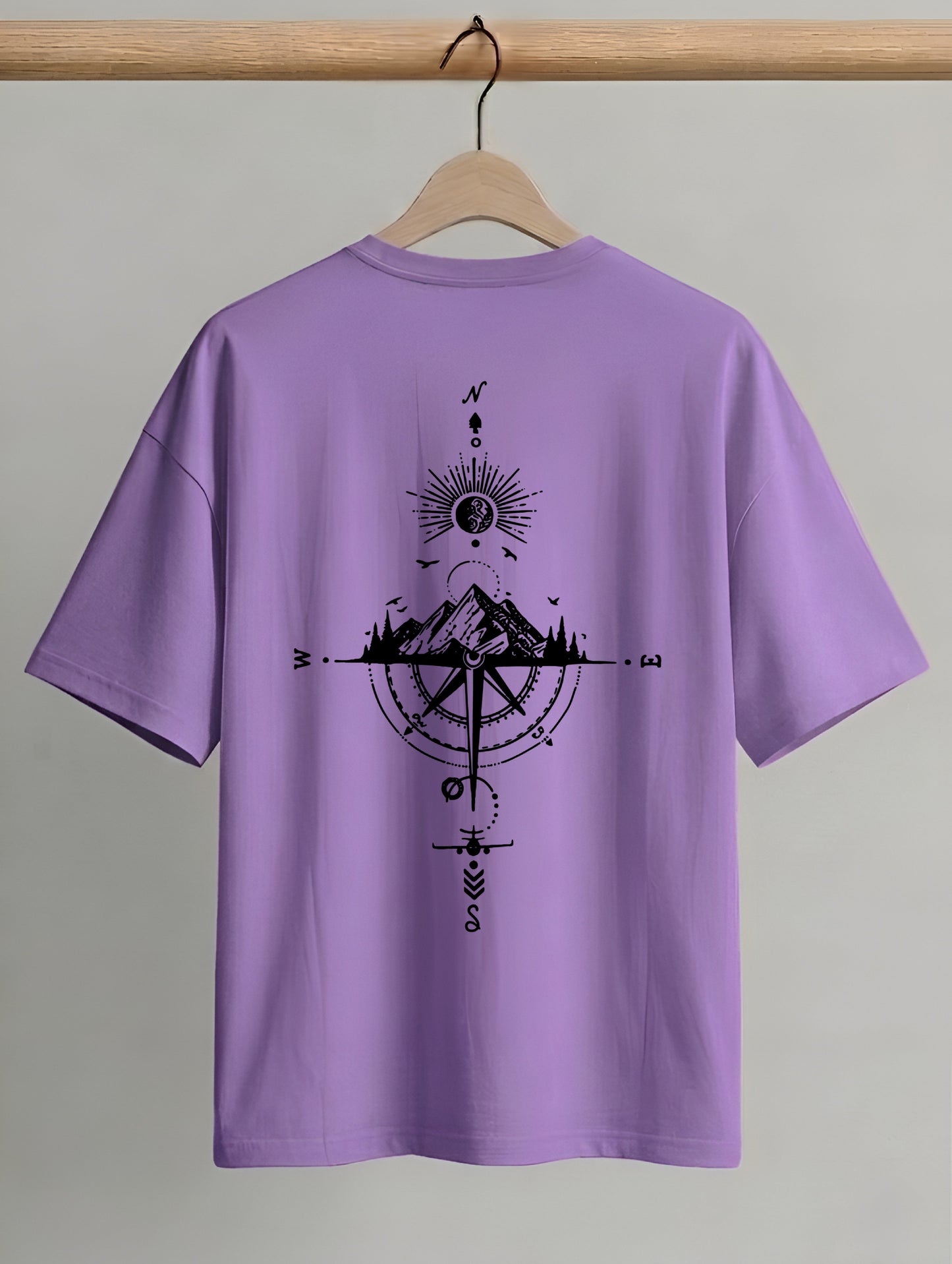 Evenway Adventure Compass Mountain Graphic T-Shirt – Minimalist Outdoor Explorer Tee