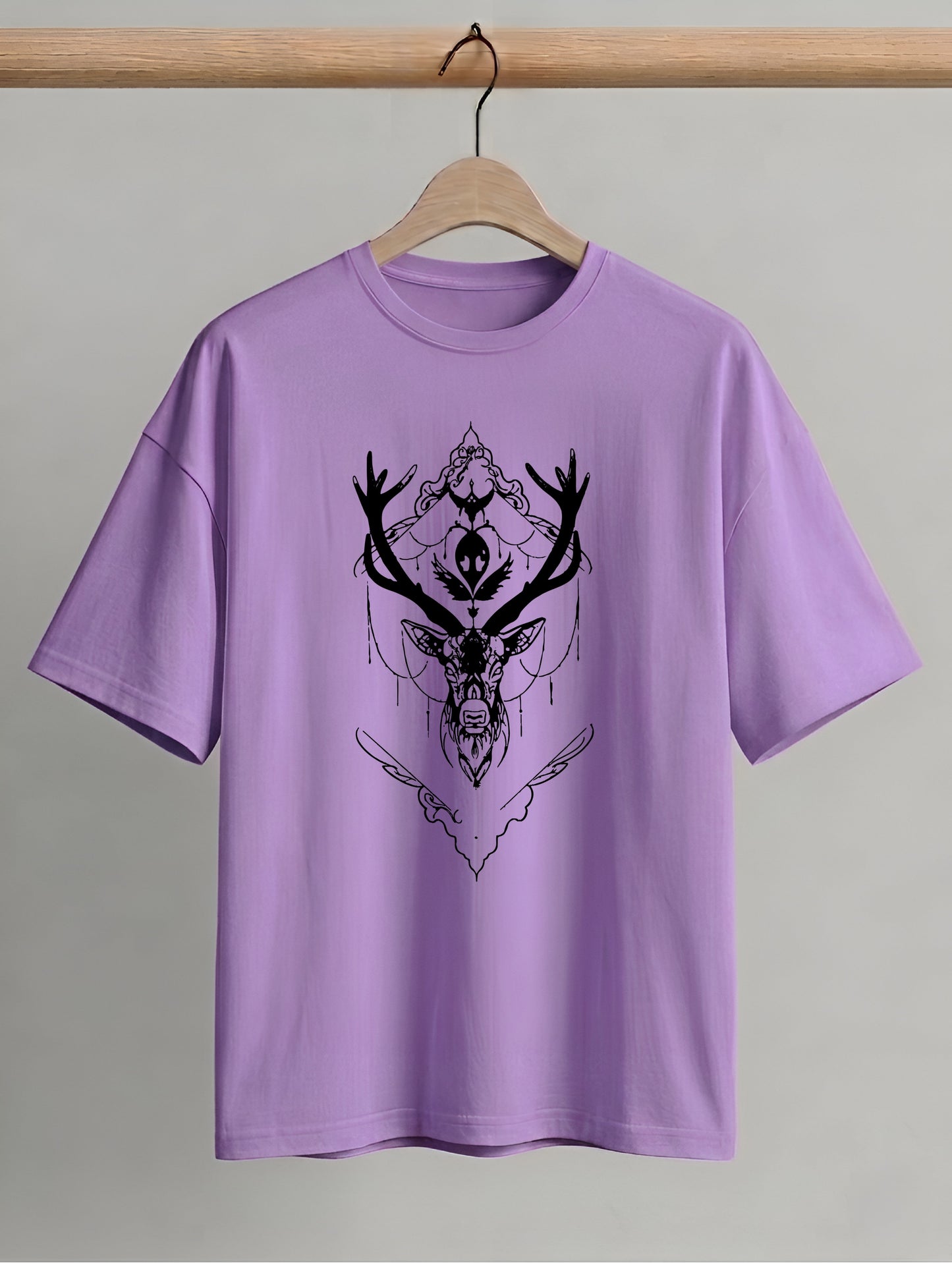 Evenway Oversized Deer Graphic T-Shirt | Minimal Streetwear Cotton Antler Design