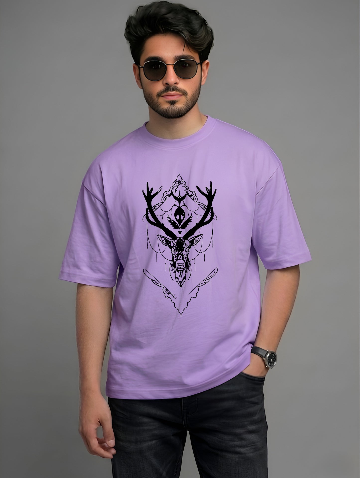 Evenway Oversized Deer Graphic T-Shirt | Minimal Streetwear Cotton Antler Design