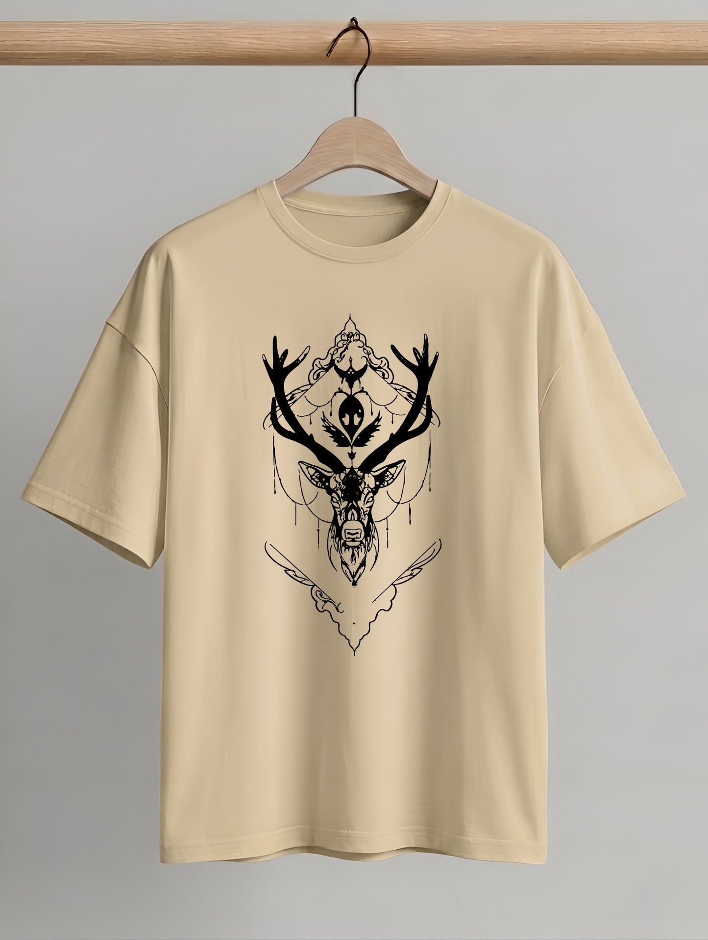 Evenway Oversized Deer Graphic T-Shirt | Minimal Streetwear Cotton Antler Design