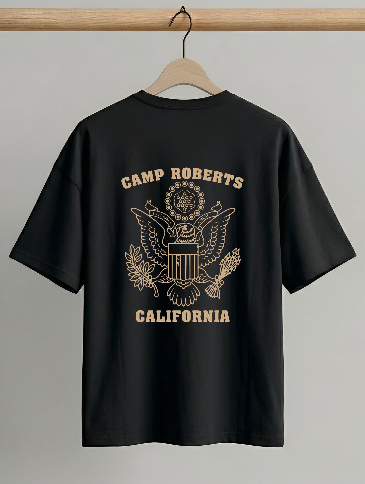 Evenway Premium Camp Roberts California Back Print T-Shirt for Men | Oversized Cotton Streetwear Tee