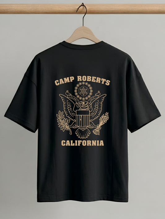 Evenway Premium Camp Roberts California Back Print T-Shirt for Men | Oversized Cotton Streetwear Tee