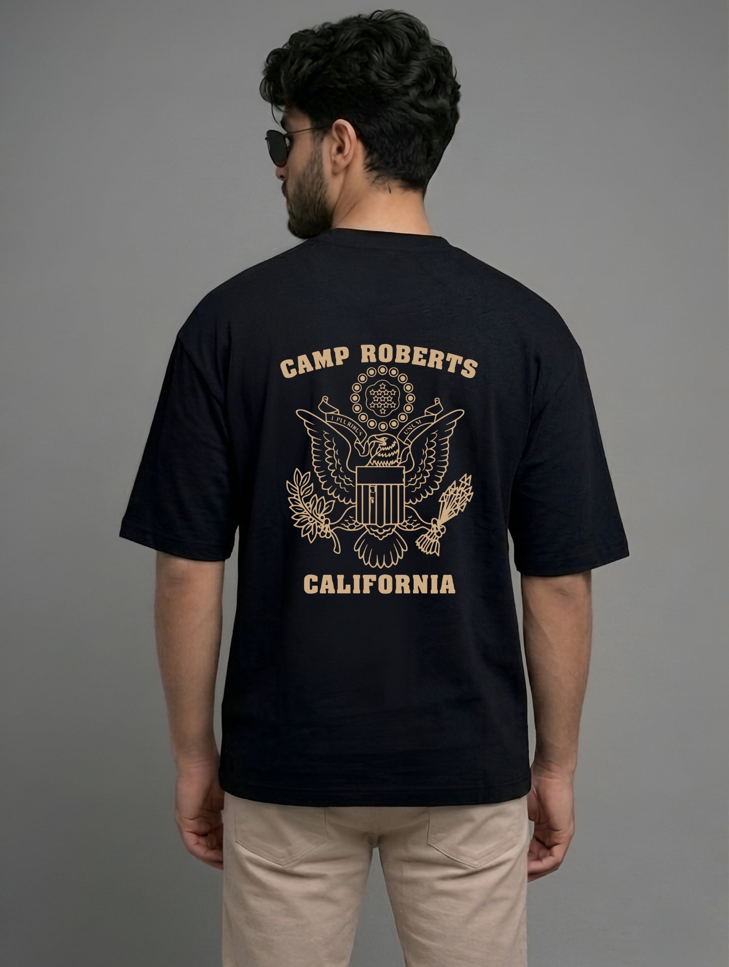 Evenway Premium Camp Roberts California Back Print T-Shirt for Men | Oversized Cotton Streetwear Tee