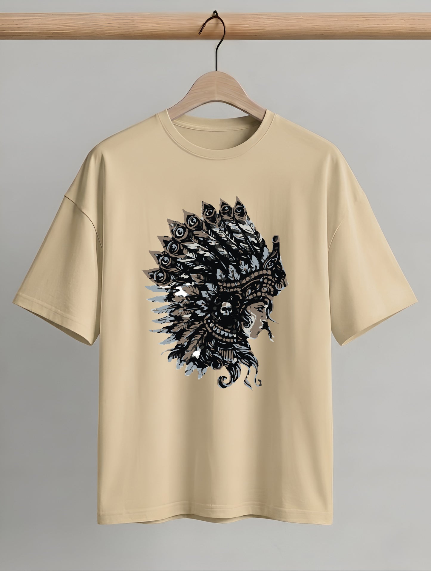Evenway Tribal Feather Headdress Graphic T-Shirt – Artistic Native Inspired Print Tee