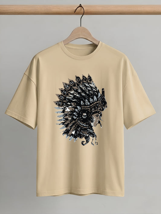 Evenway Tribal Feather Headdress Graphic T-Shirt – Artistic Native Inspired Print Tee