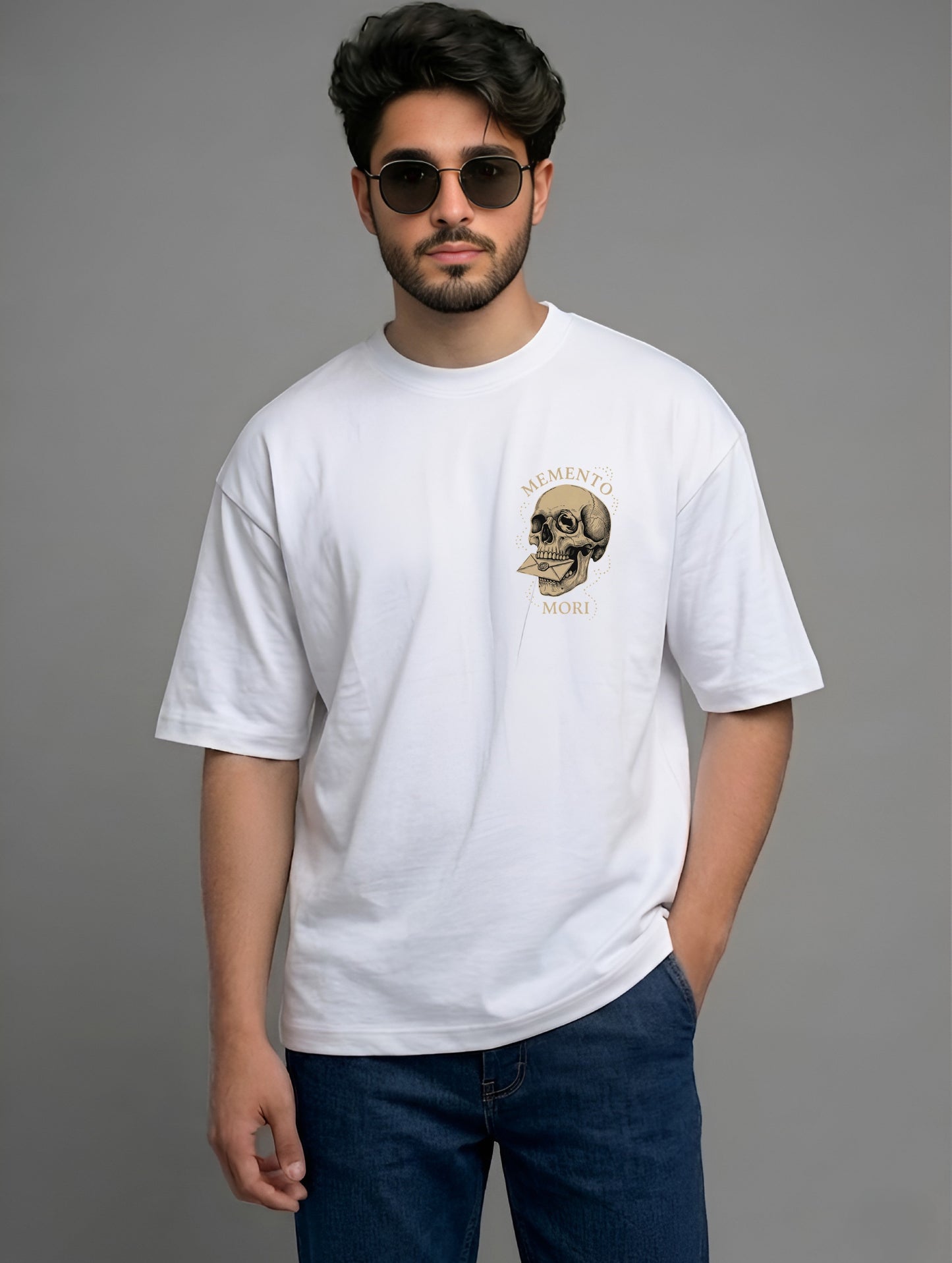 Evenway Graphic Vintage Skull & Angel Wings Back Print Oversized T-shirt