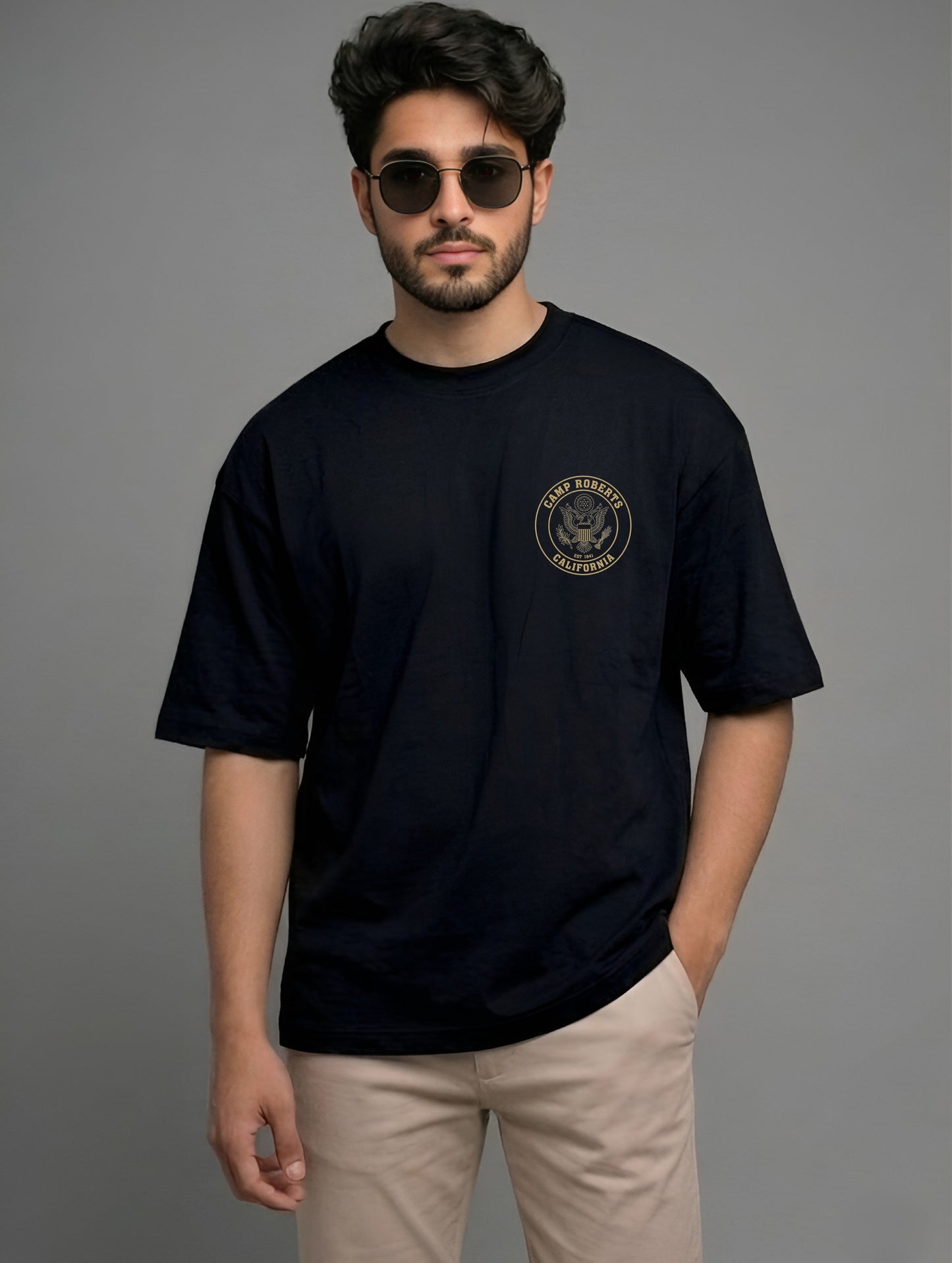 Evenway Premium Camp Roberts California Back Print T-Shirt for Men | Oversized Cotton Streetwear Tee