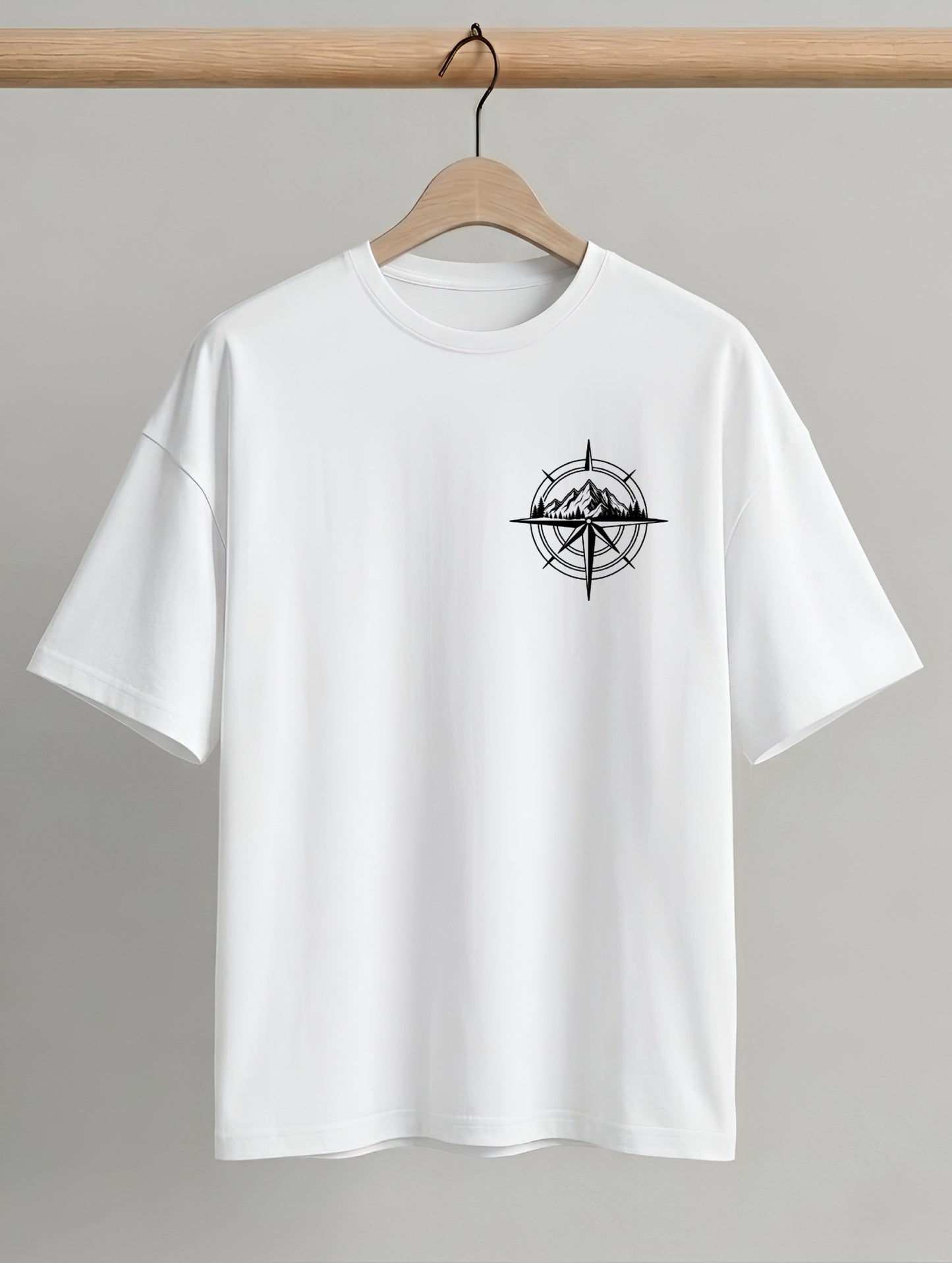 Evenway Adventure Compass Mountain Graphic T-Shirt – Minimalist Outdoor Explorer Tee