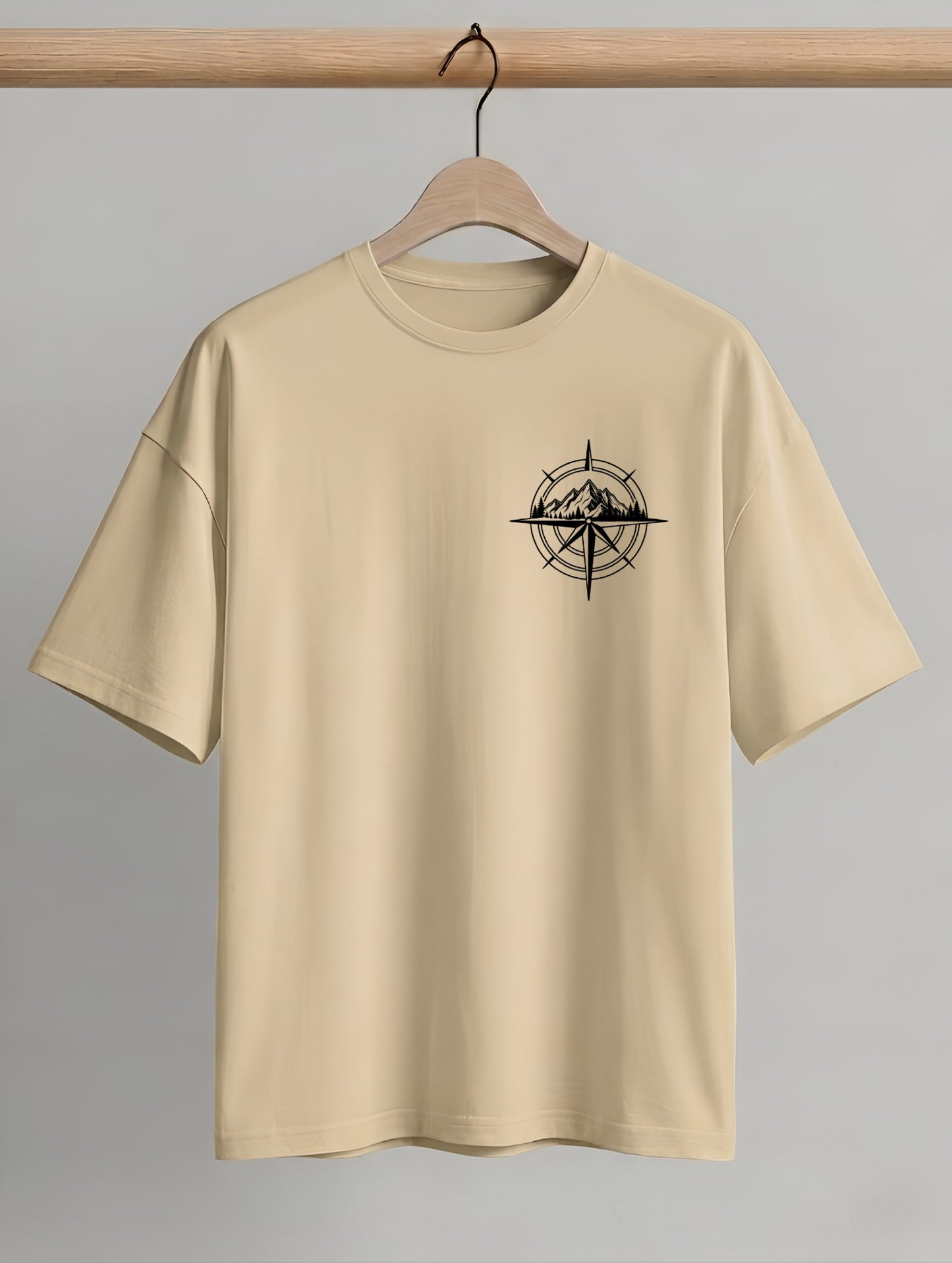 Evenway Adventure Compass Mountain Graphic T-Shirt – Minimalist Outdoor Explorer Tee