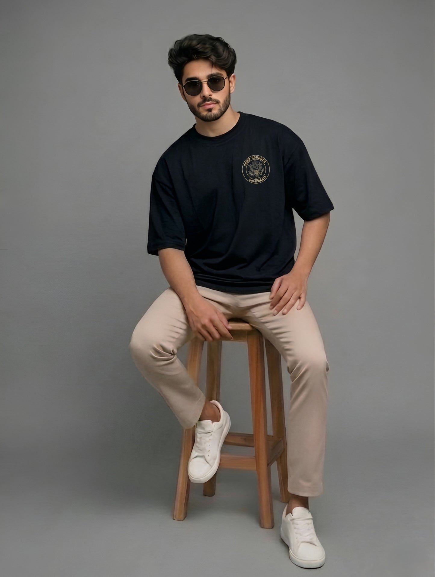Evenway Premium Camp Roberts California Back Print T-Shirt for Men | Oversized Cotton Streetwear Tee