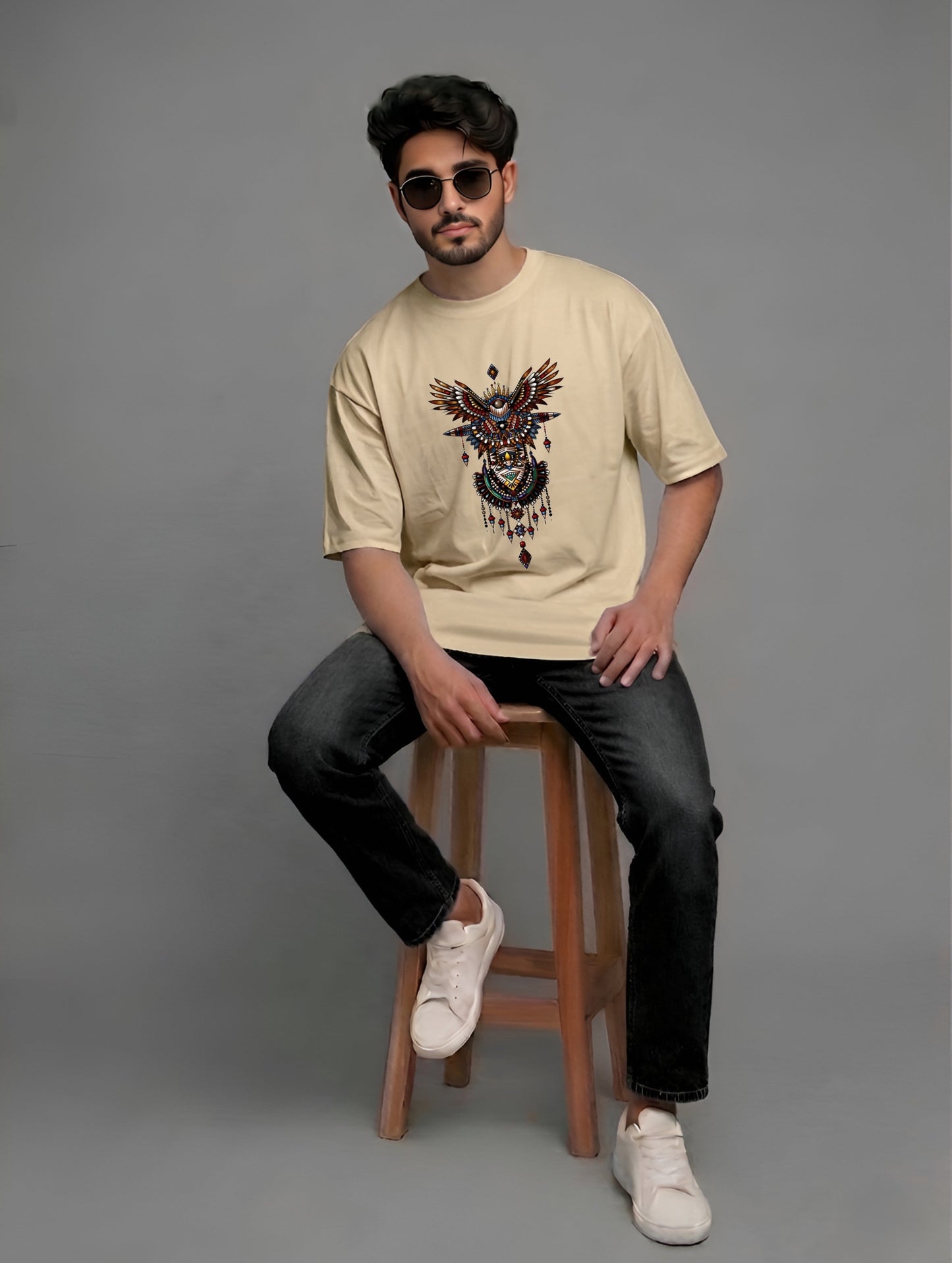 Evenway Tribal Phoenix Oversized Tee | Premium Totem Graphic T-Shirt