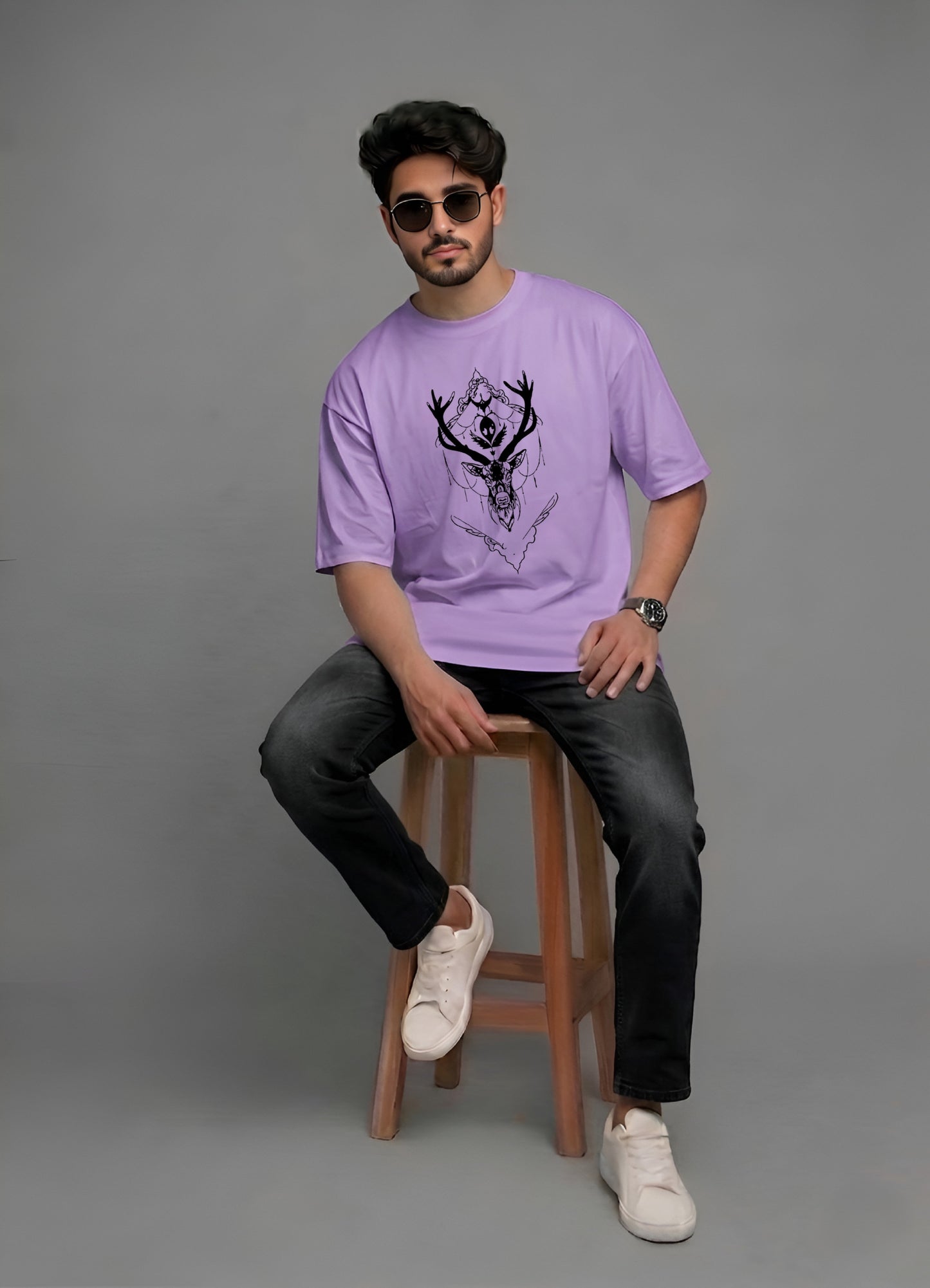 Evenway Oversized Deer Graphic T-Shirt | Minimal Streetwear Cotton Antler Design