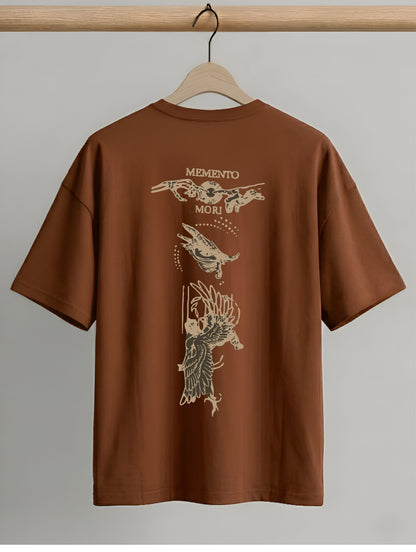 Evenway Memento Mori Graphic Tee - Rust Brown Oversized Fit